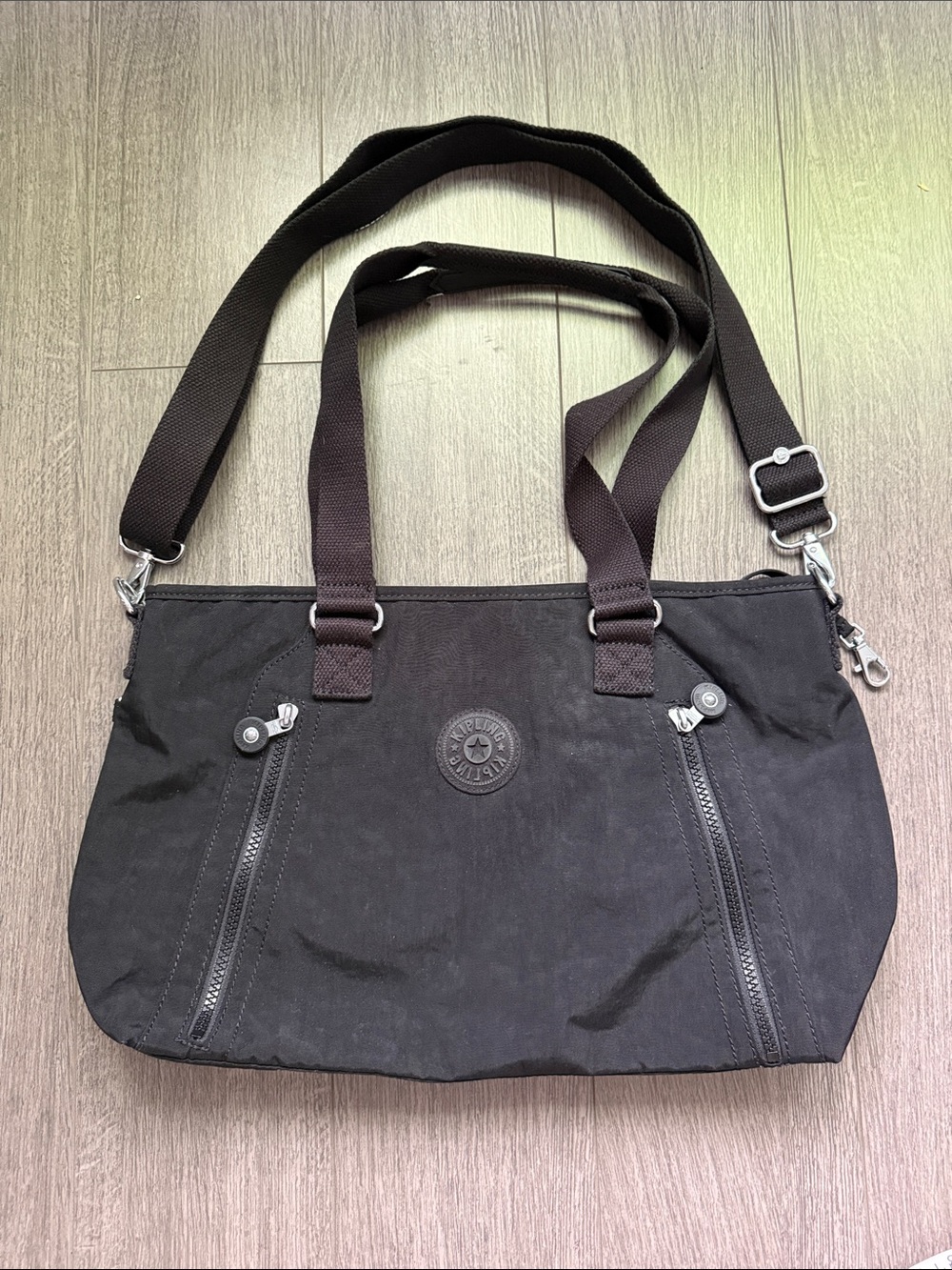 Kipling Black Water Resistant Nylon Travel Bag Crossbody Duffle Weekender